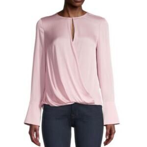 NEW MILLY Elysa Silk-Blend Wrap Blouse size small pink